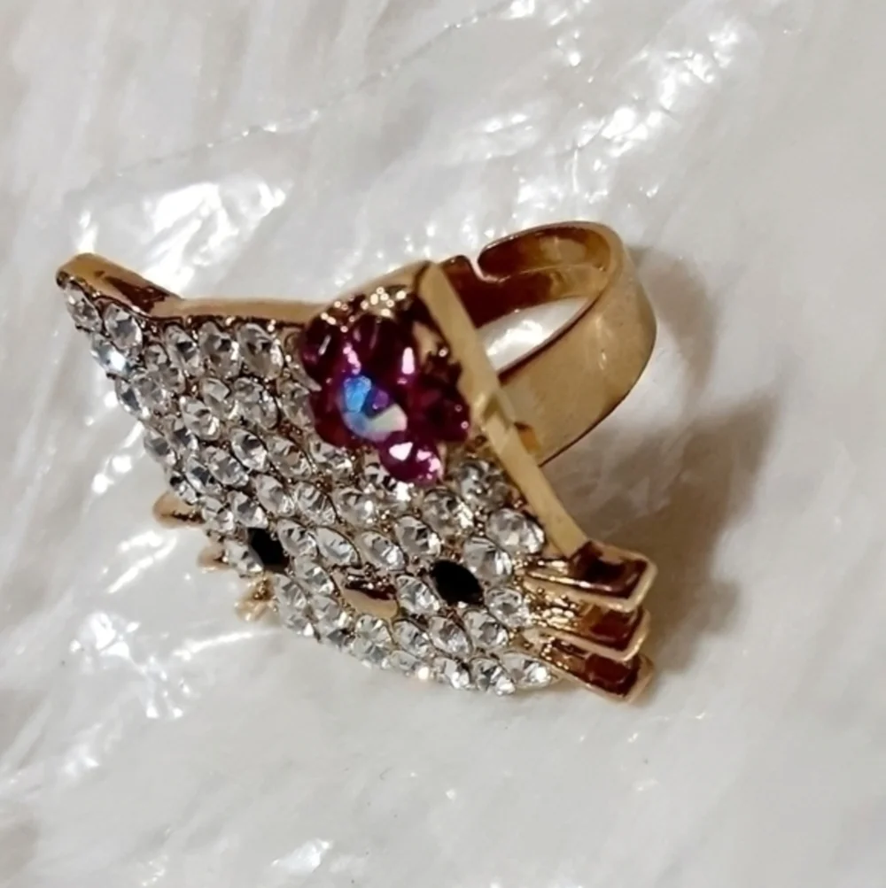Rhinestone Jeweled Kitty Cat Ring